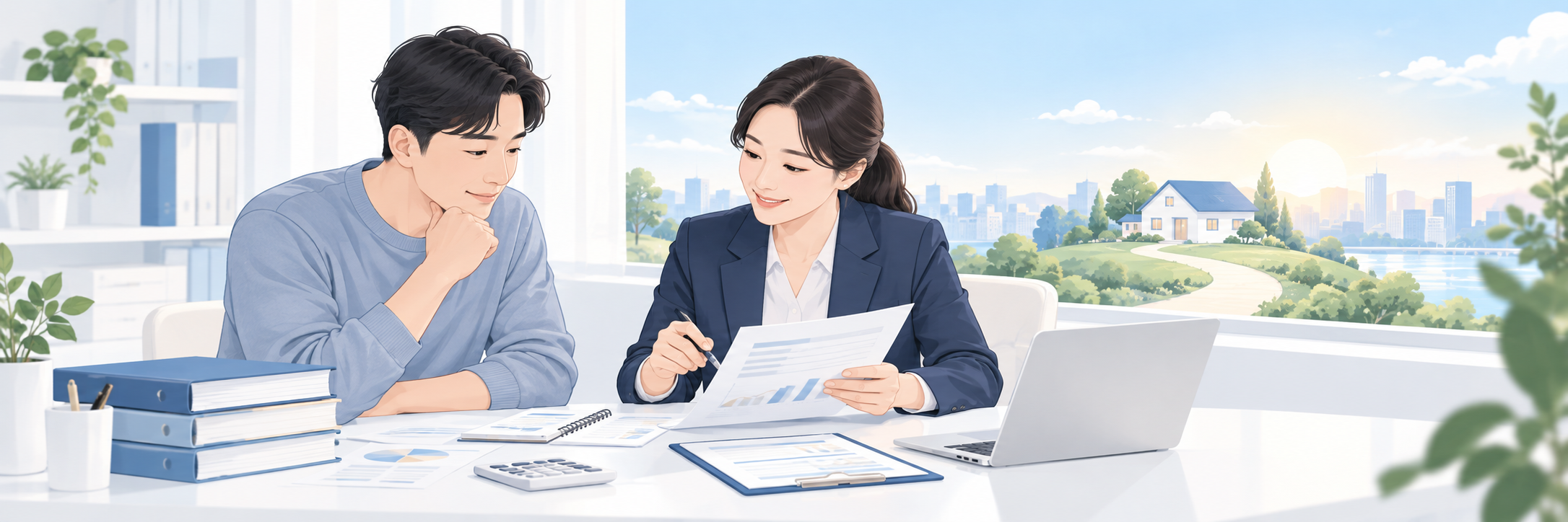 소득과 생활비 자료를 정리하며 개인회생 상담을 준비하는 일러스트